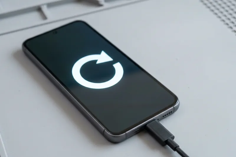 Smartphone stuck on start-up with a loading circle on the screen